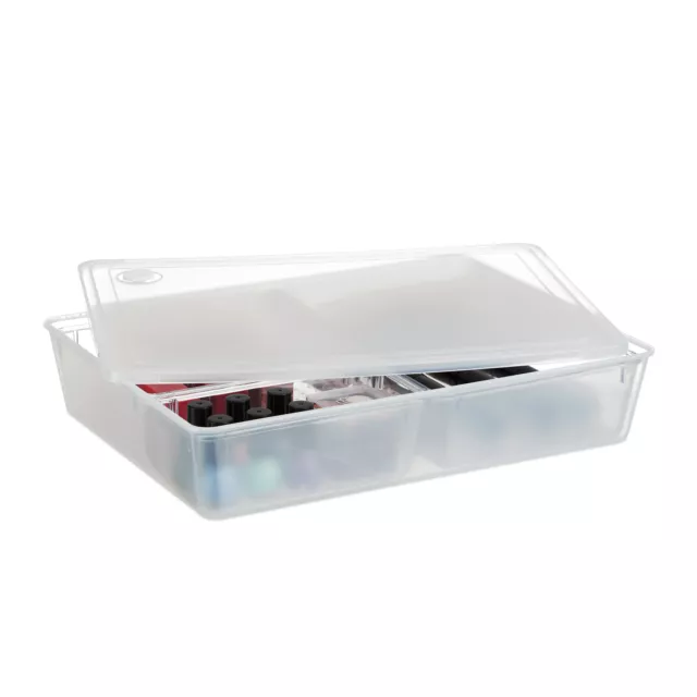 Caja almacenaje transparente con tapa Cajon 3 compartimentos Cesto organizador