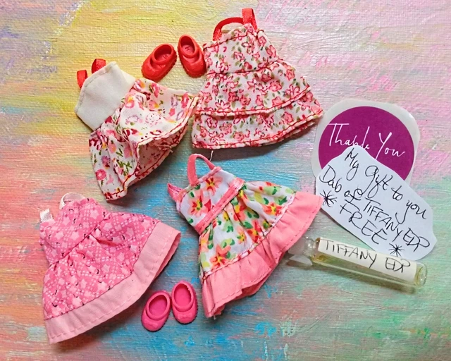 Kelly Small Doll Clothes *Lot of 4 Summer Sundresses/Shoes/dab Tiffany Perfume*