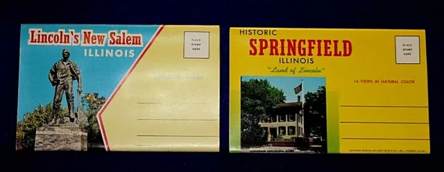 2 Vintage SPRINGFIELD ILLINOIS Souvenir Foldout Postcard Historic & Lincoln 1958