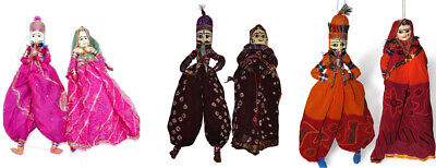 KSM Traditional Handcrafted Rajasthani Wood Folk Puppets 3 Pair for Home Décor
