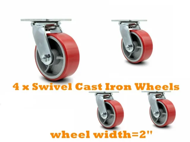 4 Heavy Duty Caster 5" Polyurethane on Cast Iron Wheels No Mark 4 swivel