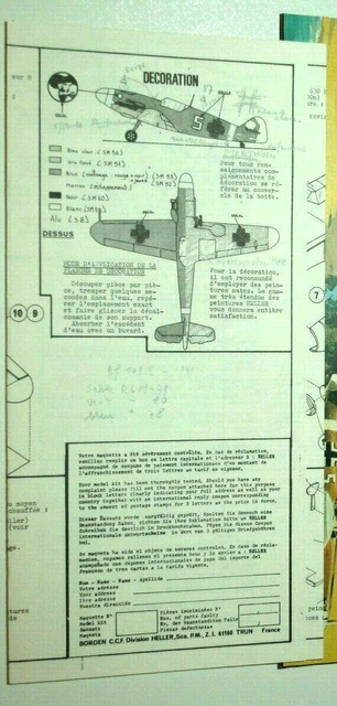 1/72ème PLAN DE MONTAGE POUR MESSERSCHMITT BF 109 F  -  pour kit HELLER N° 232