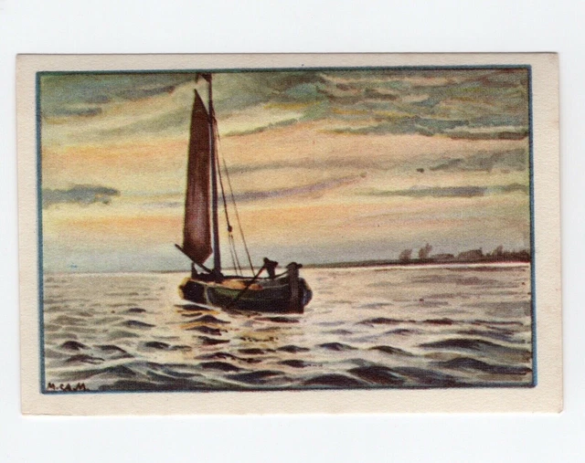 Dutch Coffee Roasters, Heuff.  River Scenes - Sailing boat sunrise on the river