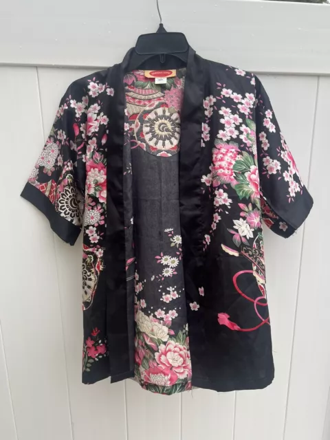 Shanghai Soho Womens Satin Kimono Top Floral Short Sleeve Sz Small