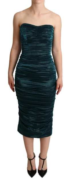 Dolce & Gabbana Turquoise Bustier Bodice Draped Midi Dress IT44|L Blue