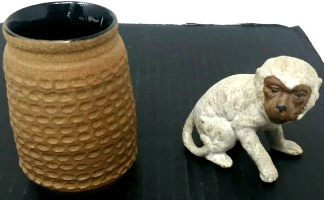 Ceramic Pair Decorative Monkey Multi Functional Pot Signed J W Right Excellent