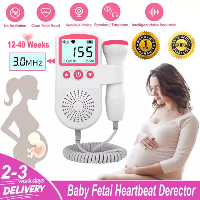 Fetal Doppler Detector Baby Heart Beat Rate Probe Prenatal Monitor Ultrasonic M1