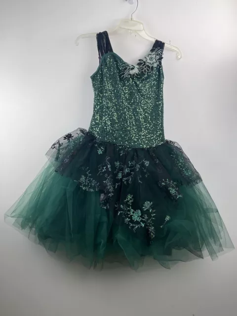 Weissman Ballet Dance Costume Adult Small Black Green Sequin Tutu Floral