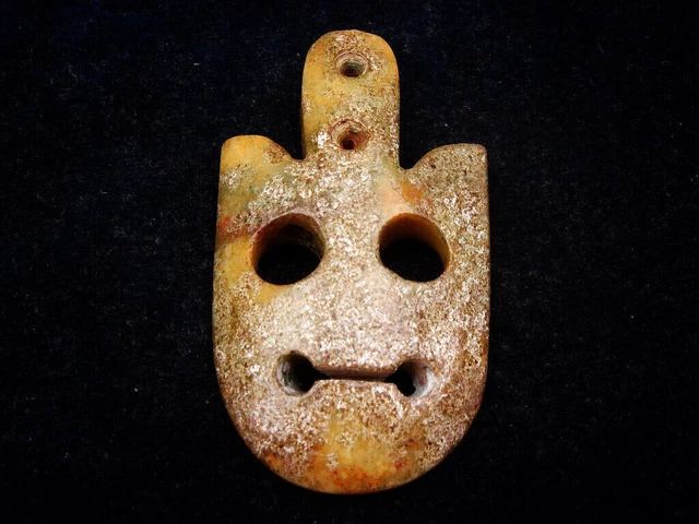 Old Nephrite Jade Stone Carved HongShan Culture Ancient Warrior Head #12292312