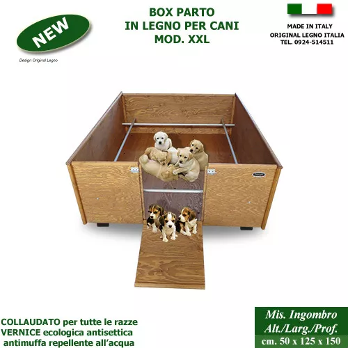 Cassa parto box in legno per can Mod. XXL scatola cuccioli cane recinti cuccia