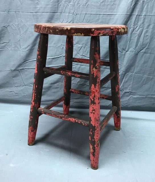 Antique Shabby Country Pink Brown Vintage Stool Planter Stand Old Chic 1283-22B
