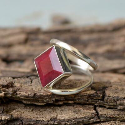 Natural Square Red Ruby Gemstone 925 Sterling Silver July Birthstone Gift Ring