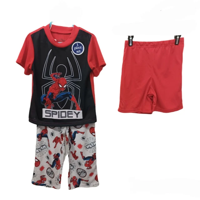 Spiderman Boys 3 Pc Pajama Set-6-Long & Short Pants-Short Sleeves-Red-Gray