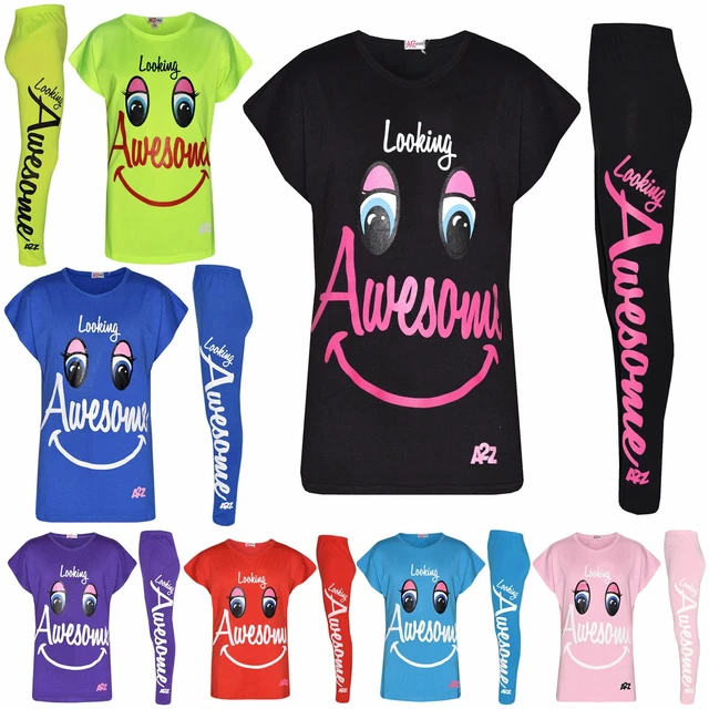 Girls Top Kids Designer's Looking Awesome Print T Shirt & Legging Set 5-13 Years