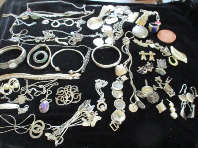 640 Grams STERLING SILVER 925 Mixed Lot Vtg Jewelry , Coin, Spoons Some Scrap