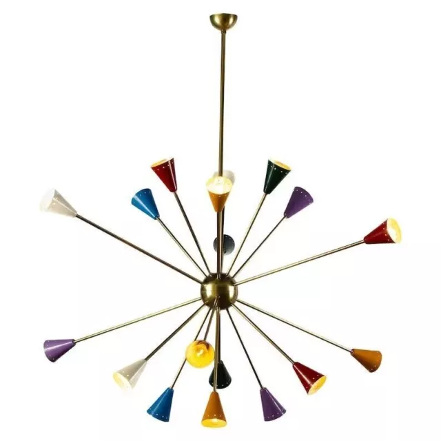 Stilnovo Original 18 lumières multicolore Spoutnik Lustre Midcentury italien