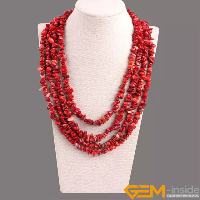 Handmade Multi-Strands Chips Cluster Statement Beaded Long Necklace 17-20 Inches