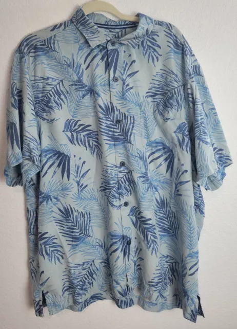 Tommy Bahama Island Zone Shirt Mens XL Blue Hawaiian Floral Camp Beach Button Up