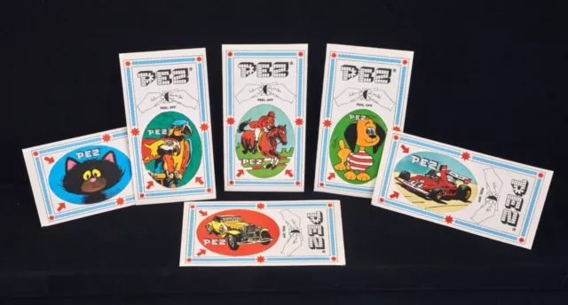 PEZ - STICKERS - OVAL, PRE-CUT, SET OF 6x DIFFERENT MOTIFS, MINT CONDITION!!!!!