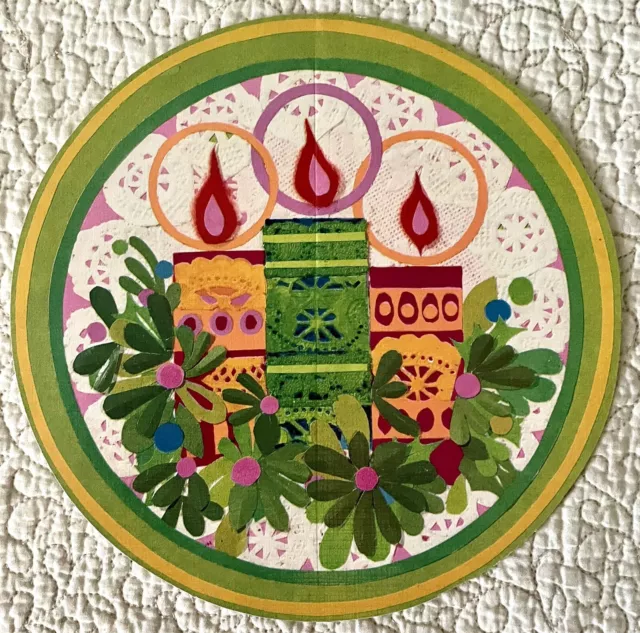 Unused Christmas Candles  Retro Mod Vintage Round Greeting Card 1960s 1970s