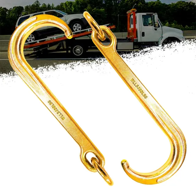 Pair of 15" J Hooks for Towing - G70 Steel with Chain Links, 5400 lb Capacity