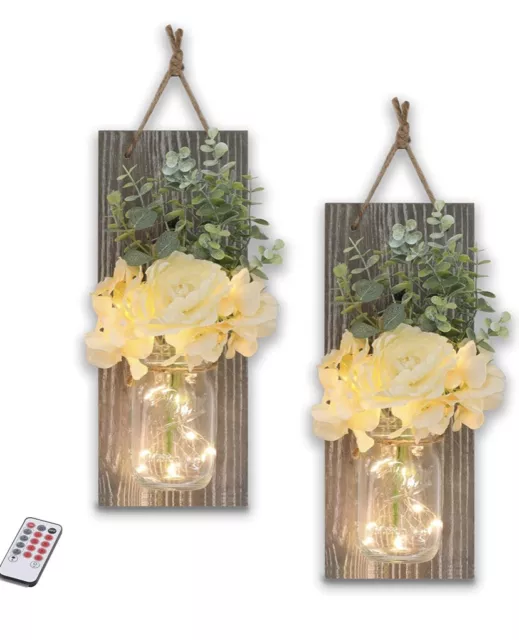 Mason Jar Sconces Home Design Wall Decor Include Remote Control with LED Strip