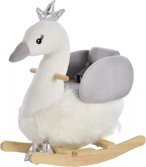 Baby Rocking White Swan Ride On Plush Rocker Horse Toy With Sounds Safety Belt