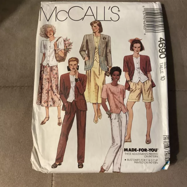 McCalls Sewing Pattern 4690 Jacket Top Skirt Pants Misses Size 10 Uncut vtg 1990