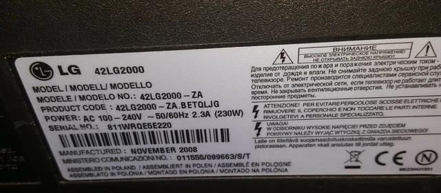 Toutes Pieces Tv Lg 42Lg2000 : Eax40157601(17) , Eax40450702(17) , 6632L-0502A