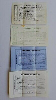 Antique School Teacher's Certificates (4) 1869, 71, 72 County of Delaware PA