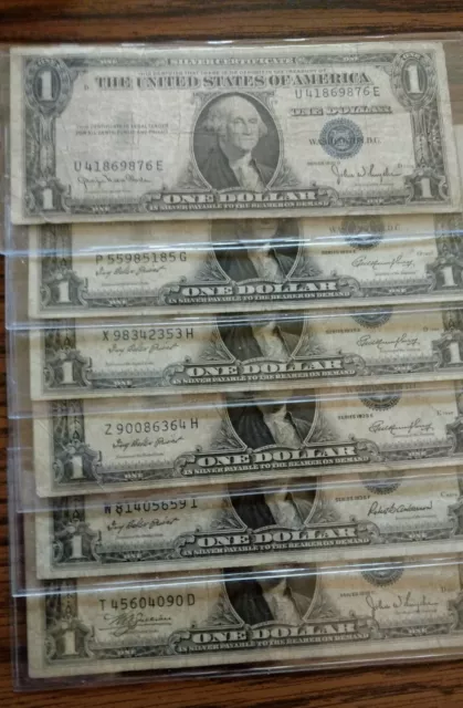 {6} One Dollar 1935C,D,E, AND F- Silver Certificates-Circulated