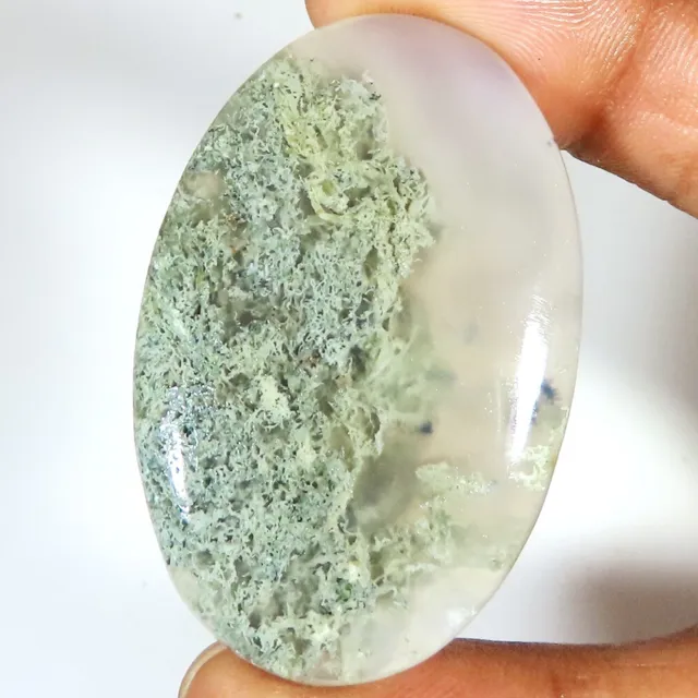 (30 X 48 X 6 MM SIZE) 80.50 Cts. NATURAL MOSS AGATE OVAL CABOCHON LOOSE GEMSTONE