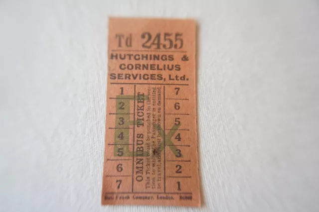Hutchings & Cornelius Services Limited Independent Operator Bus Tram Ticket