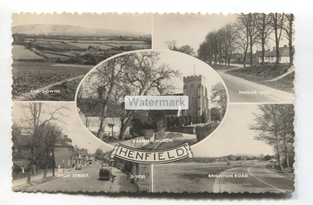 Henfield - 1961 used Sussex multiview postcard - High Street, Brighton Road etc