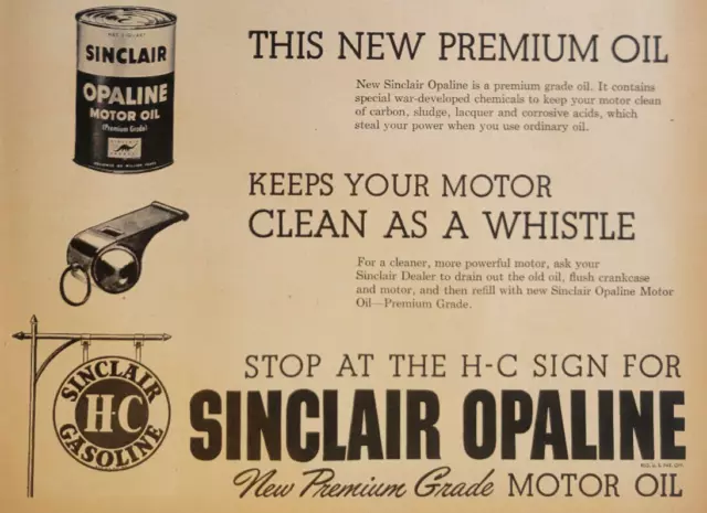 Sinclair Opaline Premium Motor Oil Gasoline Baseball Original 1940s Ad ~10x14"