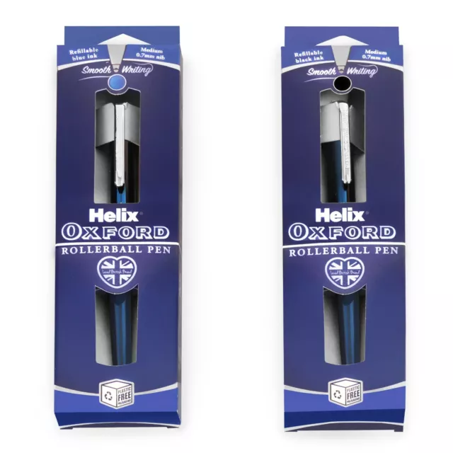 Helix Oxford Premium Bolígrafo - Medio 0.7mm Punta - Negro + Azul - 2 Paquete