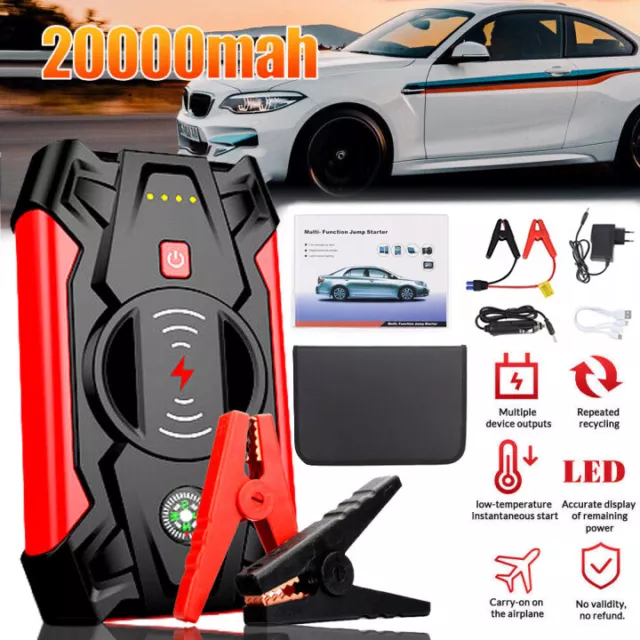 20000mah Auto Starthilfe Jump Starter Pack 12V Booster Power Bank USB Ladegerät