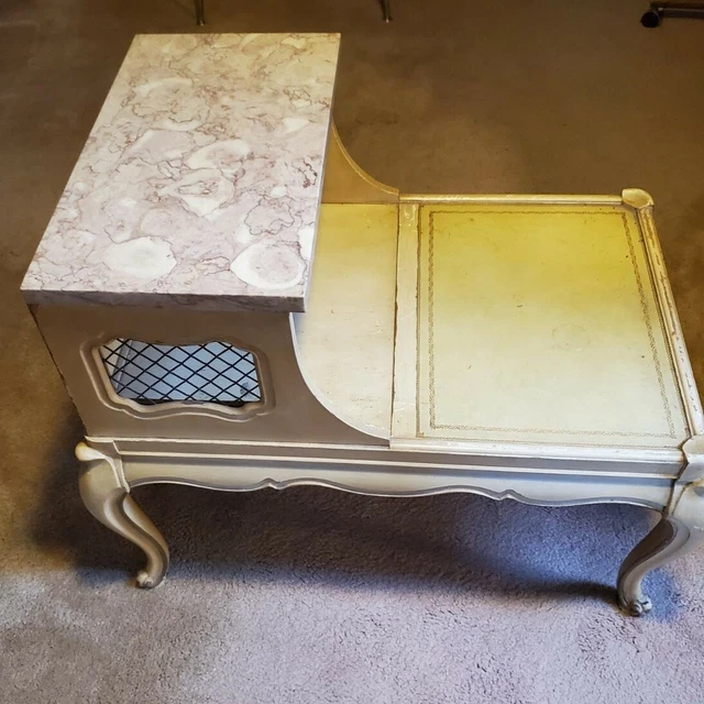 FRENCH PROVINCIAL STYLE 2 Tiered Step Side / End Table Marble Top