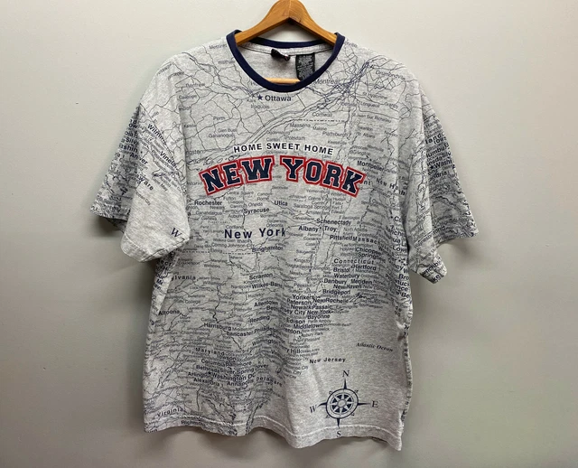 vtg east coast New York New Jersey Map All Over Mega Print State XL Double sided