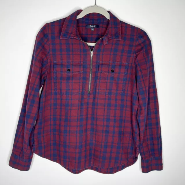 Madewell Flannel Zip-Front Popover Shirt in Blue & Red McKinney Plaid Size Small 3