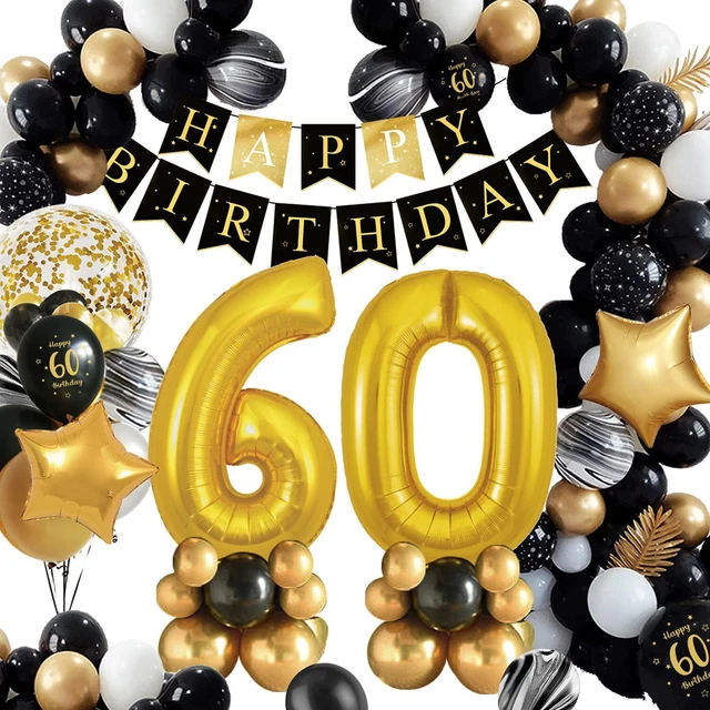 adaziau 60 Anni Compleanno Uomo Donna Nero Oro Palloncini 60 Anni Co
