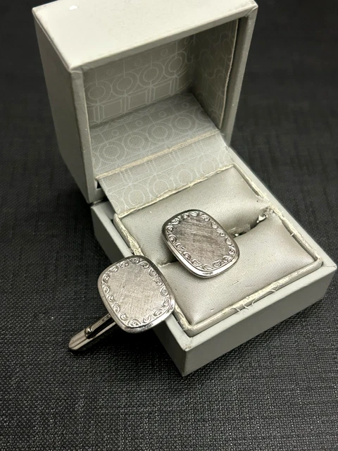 Paire De Boutons De Manchette Anciens - Argent Massif 800, Style Art Déco - Occasion