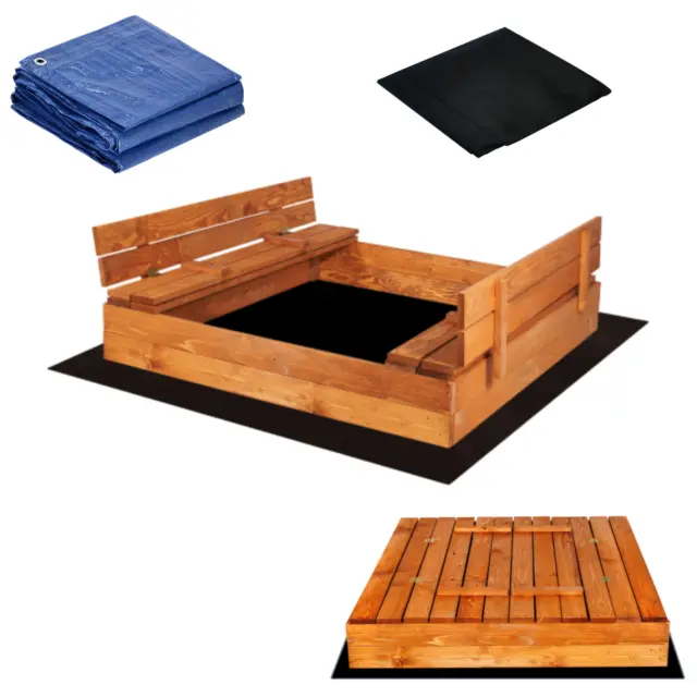 SPRINGOS Holz-Sandkasten mit Sitzbänken 150 x 150 cm Imprägniertes Holz