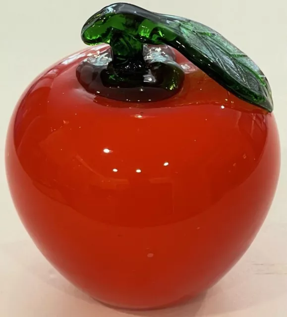 Vintage Murano Style Hand Blown Art Glass Red Apple 4.25"