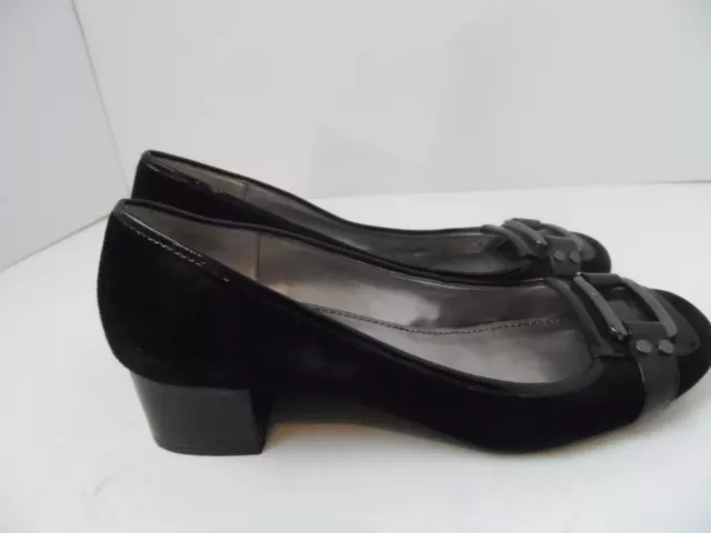 AK Anne Klein Women Shoes Black Suede Block Heel  Shoes - Size 8M - AK Taregan