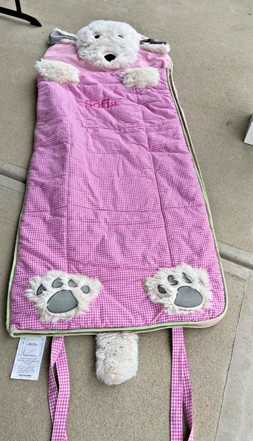 Pottery Barn Kids Shaggy Bunny Head & Paws Sleeping Bag Pink Gingham 71”x29” NWT