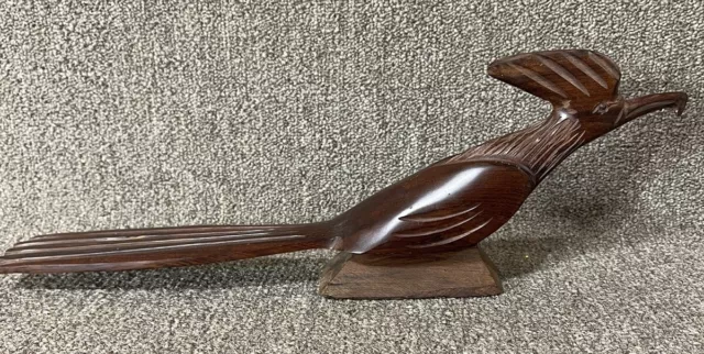 Vintage Mid Century Wooden Hand Carved Roadrunner Bird Figurine