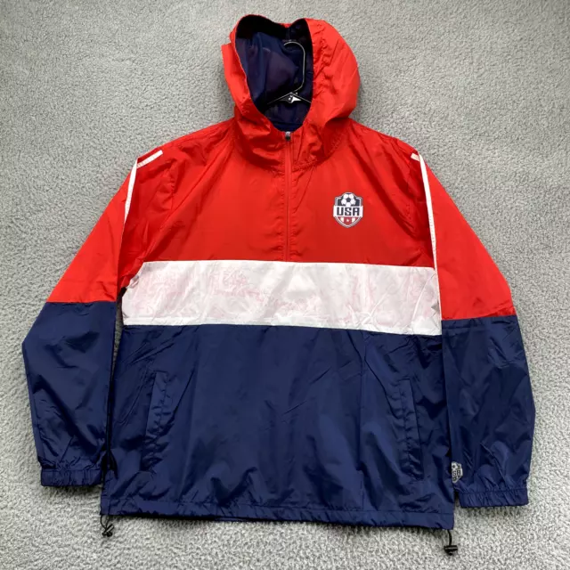 New Windbreaker Jacket Adult Large Red White Blue Hood USA Windrunner Mens *