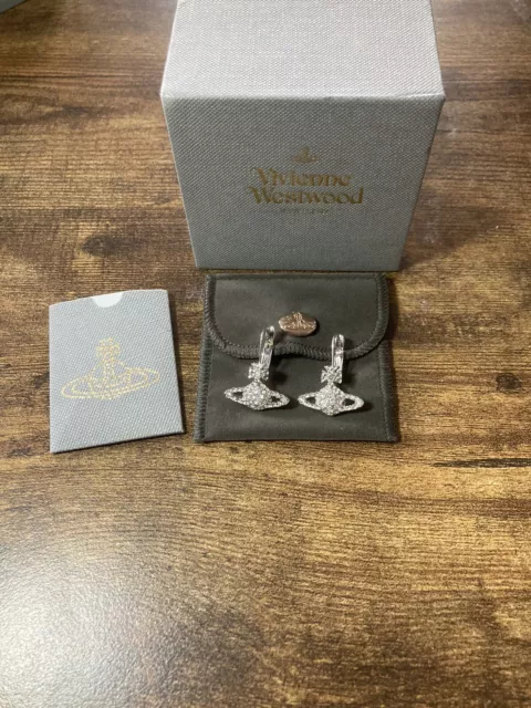 Vivienne Westwood Saturn Crystal Huggie Earrings Silver Tone With Box