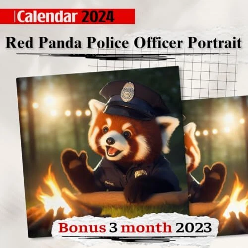 RED PANDA POLICE Officer Calendar 2024 Jan 2024 to Dec 2024 Bonus 3